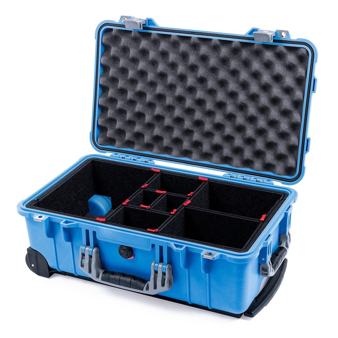 Pelican 1510 Case, Blue with Silver Handles &amp; Latches TrekPak Divider System with Convolute Lid Foam ColorCase 015100-0020-120-180