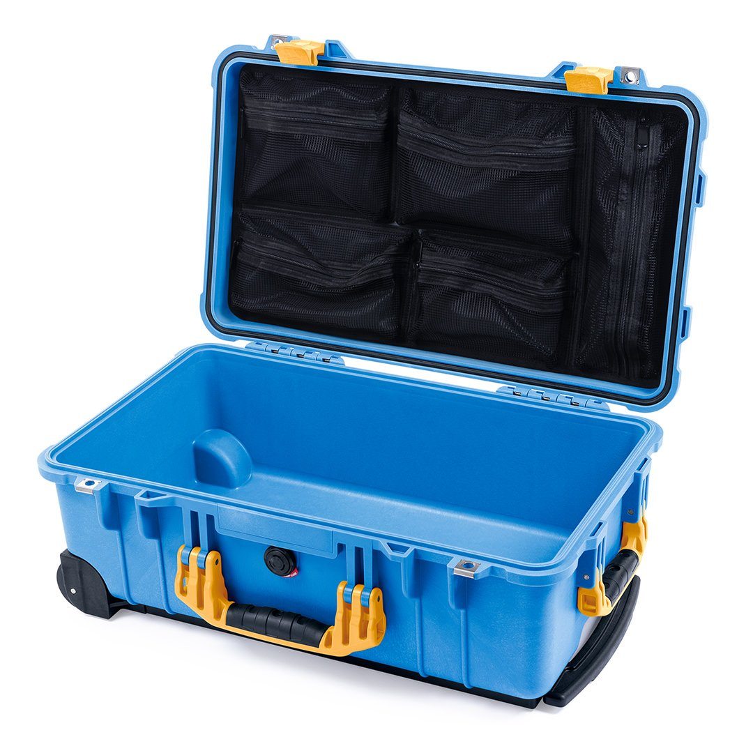Pelican 1510 Case, Blue with Yellow Handles &amp; Latches Mesh Lid Organizer Only ColorCase 015100-0100-120-240