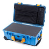 Pelican 1510 Case, Blue with Yellow Handles & Latches Pick & Pluck Foam with Computer Pouch ColorCase 015100-0201-120-240