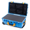 Pelican 1510 Case, Blue with Yellow Handles & Latches Pick & Pluck Foam with Mesh Lid Organizer ColorCase 015100-0101-120-240