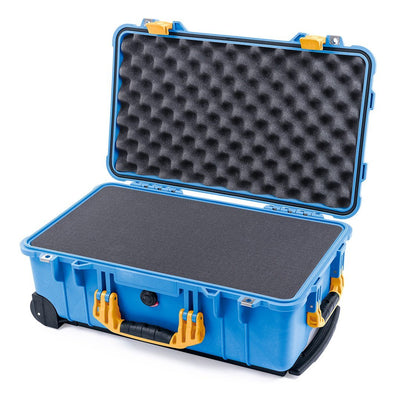 Pelican 1510 Case, Blue with Yellow Handles & Latches Pick & Pluck Foam with Convolute Lid Foam ColorCase 015100-0001-120-240
