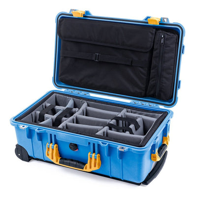 Pelican 1510 Case, Blue with Yellow Handles & Latches Gray Padded Microfiber Dividers with Computer Pouch ColorCase 015100-0270-120-240