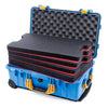 Pelican 1510 Case, Blue with Yellow Handles & Latches Custom Tool Kit (4 Foam Inserts with Convolute Lid Foam) ColorCase 015100-0060-120-240
