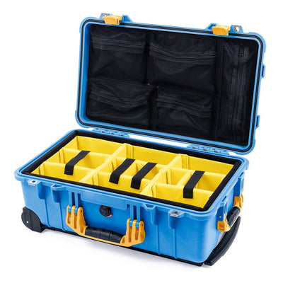Pelican 1510 Case, Blue with Yellow Handles & Latches Yellow Padded Microfiber Dividers with Mesh Lid Organizer ColorCase 015100-0110-120-240