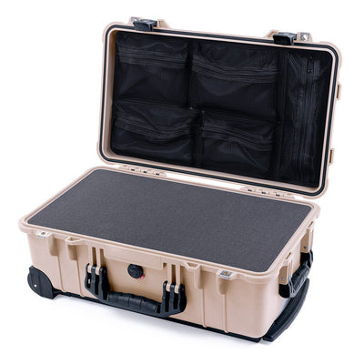 Pelican 1510 Case, Desert Tan with Black Handles & Latches Pick & Pluck Foam with Mesh Lid Organizer ColorCase 015100-0101-310-110