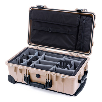 Pelican 1510 Case, Desert Tan with Black Handles & Latches Gray Padded Microfiber Dividers with Computer Pouch ColorCase 015100-0270-310-110