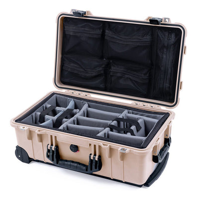 Pelican 1510 Case, Desert Tan with Black Handles & Latches Gray Padded Microfiber Dividers with Mesh Lid Organizer ColorCase 015100-0170-310-110