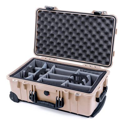 Pelican 1510 Case, Desert Tan with Black Handles & Latches Gray Padded Microfiber Dividers with Convolute Lid Foam ColorCase 015100-0070-310-110