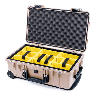 Pelican 1510 Case, Desert Tan with Black Handles & Latches Yellow Padded Microfiber Dividers with Convolute Lid Foam ColorCase 015100-0010-310-110