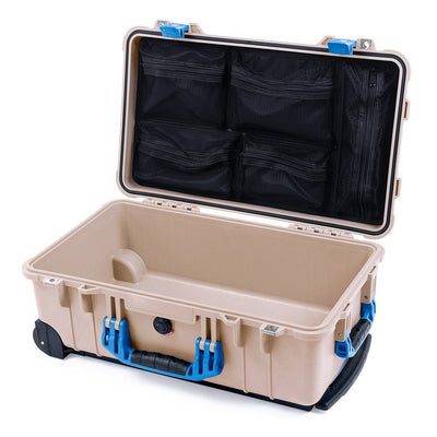 Pelican 1510 Case, Desert Tan with Blue Handles & Latches Mesh Lid Organizer Only ColorCase 015100-0100-310-120