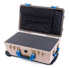 Pelican 1510 Case, Desert Tan with Blue Handles & Latches Pick & Pluck Foam with Computer Pouch ColorCase 015100-0201-310-120