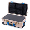 Pelican 1510 Case, Desert Tan with Blue Handles & Latches Pick & Pluck Foam with Mesh Lid Organizer ColorCase 015100-0101-310-120
