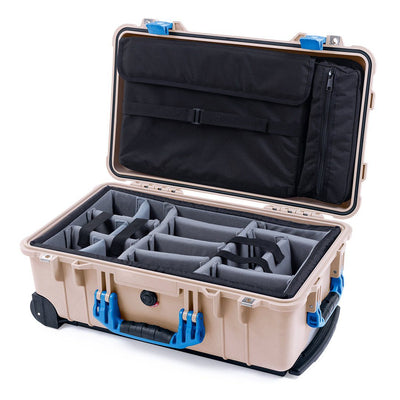 Pelican 1510 Case, Desert Tan with Blue Handles & Latches Gray Padded Microfiber Dividers with Computer Pouch ColorCase 015100-0270-310-120