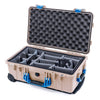 Pelican 1510 Case, Desert Tan with Blue Handles & Latches Gray Padded Microfiber Dividers with Convolute Lid Foam ColorCase 015100-0070-310-120