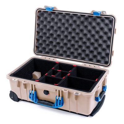 Pelican 1510 Case, Desert Tan with Blue Handles & Latches TrekPak Divider System with Convolute Lid Foam ColorCase 015100-0020-310-120