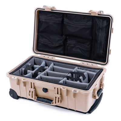 Pelican 1510 Case, Desert Tan Gray Padded Microfiber Dividers with Mesh Lid Organizer ColorCase 015100-0170-310-310