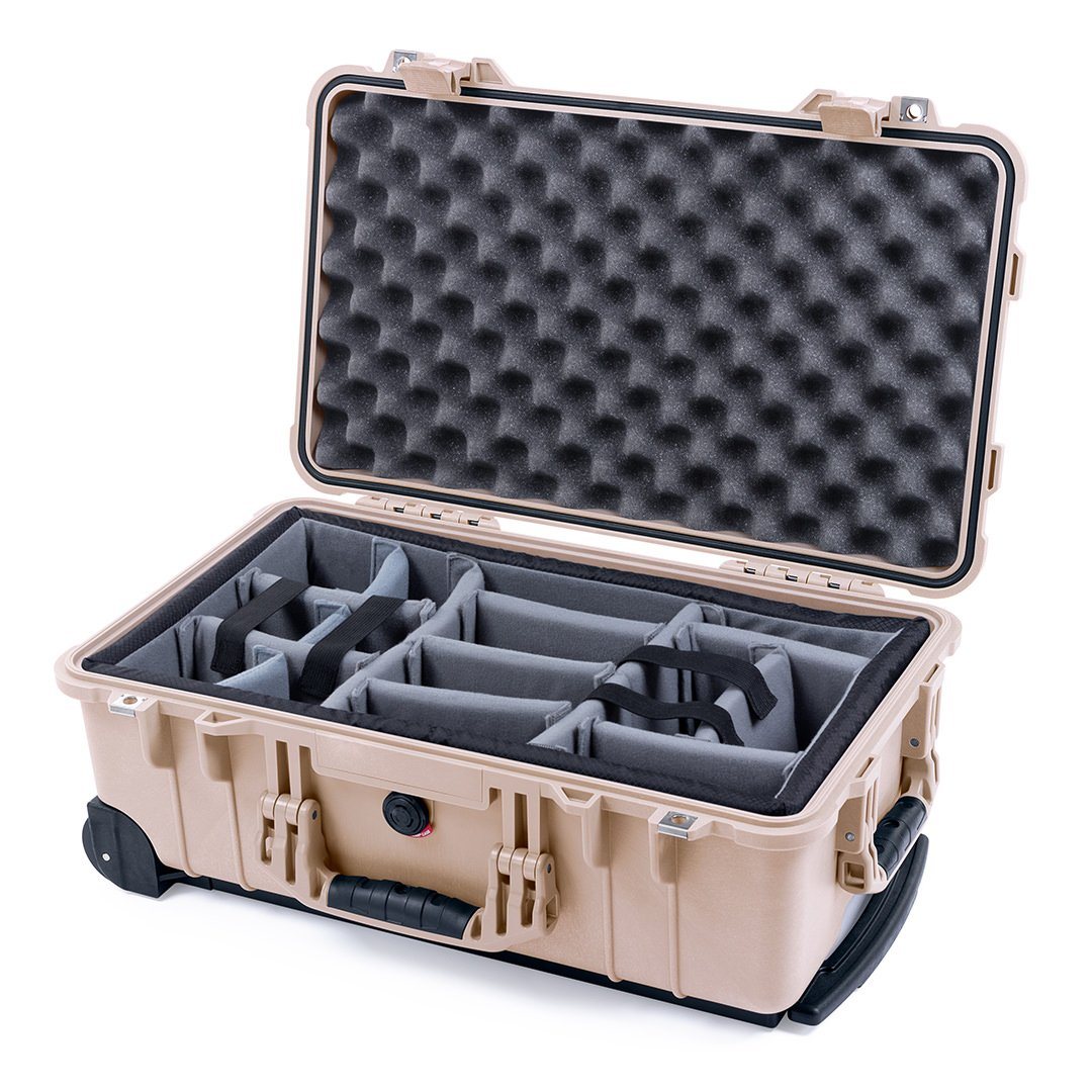 Pelican 1510 Case, Desert Tan Gray Padded Microfiber Dividers with Convolute Lid Foam ColorCase 015100-0070-310-310