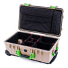 Pelican 1510 Case, Desert Tan with Lime Green Handles & Latches TrekPak Divider System with Computer Pouch ColorCase 015100-0220-310-300