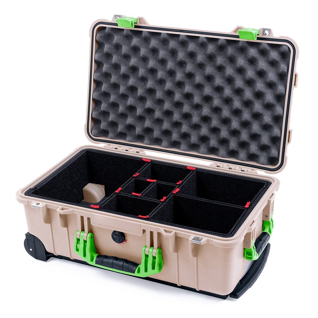 Pelican 1510 Case, Desert Tan with Lime Green Handles &amp; Latches TrekPak Divider System with Convolute Lid Foam ColorCase 015100-0020-310-300