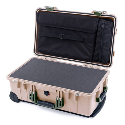 Pelican 1510 Case, Desert Tan with OD Green Handles & Latches Pick & Pluck Foam with Computer Pouch ColorCase 015100-0201-310-130