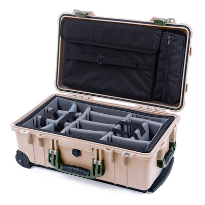 Pelican 1510 Case, Desert Tan with OD Green Handles & Latches Gray Padded Microfiber Dividers with Computer Pouch ColorCase 015100-0270-310-130