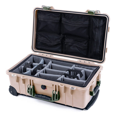 Pelican 1510 Case, Desert Tan with OD Green Handles & Latches Gray Padded Microfiber Dividers with Mesh Lid Organizer ColorCase 015100-0170-310-130