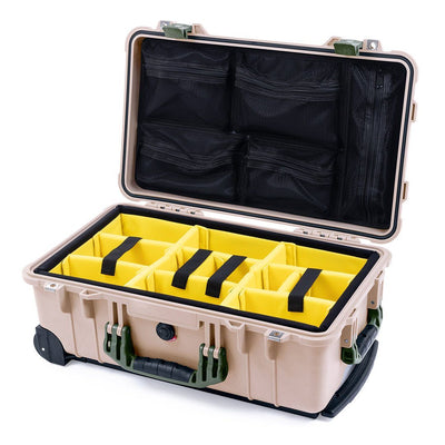 Pelican 1510 Case, Desert Tan with OD Green Handles & Latches Yellow Padded Microfiber Dividers with Mesh Lid Organizer ColorCase 015100-0110-310-130