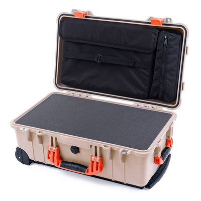 Pelican 1510 Case, Desert Tan with Orange Handles & Latches Pick & Pluck Foam with Computer Pouch ColorCase 015100-0201-310-150