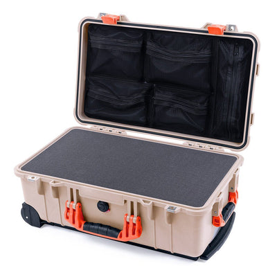 Pelican 1510 Case, Desert Tan with Orange Handles & Latches Pick & Pluck Foam with Mesh Lid Organizer ColorCase 015100-0101-310-150