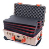Pelican 1510 Case, Desert Tan with Orange Handles & Latches Custom Tool Kit (4 Foam Inserts with Convolute Lid Foam) ColorCase 015100-0060-310-150