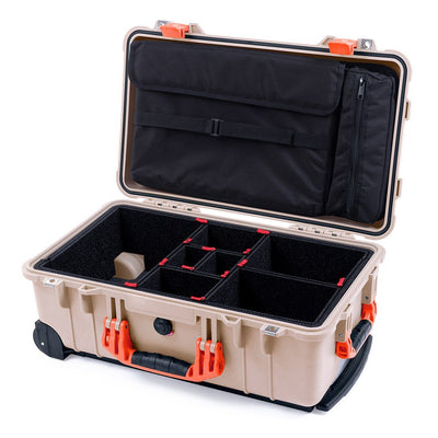 Pelican 1510 Case, Desert Tan with Orange Handles & Latches TrekPak Divider System with Computer Pouch ColorCase 015100-0220-310-150