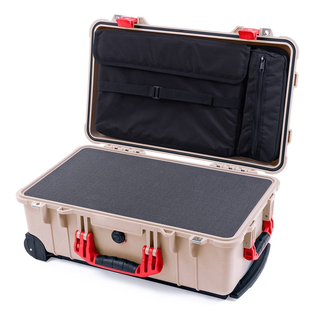 Pelican 1510 Case, Desert Tan with Red Handles &amp; Latches Pick &amp; Pluck Foam with Computer Pouch ColorCase 015100-0201-310-320