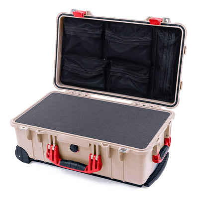 Pelican 1510 Case, Desert Tan with Red Handles & Latches Pick & Pluck Foam with Mesh Lid Organizer ColorCase 015100-0101-310-320