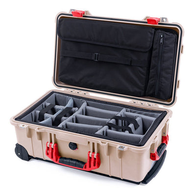 Pelican 1510 Case, Desert Tan with Red Handles & Latches Gray Padded Microfiber Dividers with Computer Pouch ColorCase 015100-0270-310-320