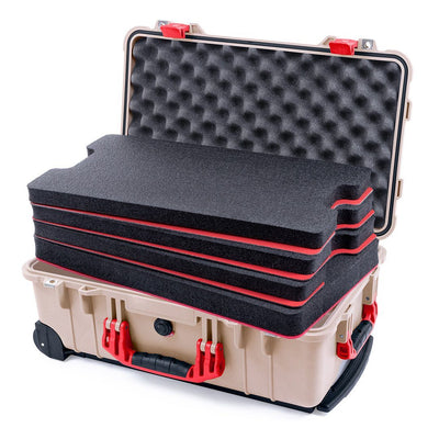 Pelican 1510 Case, Desert Tan with Red Handles & Latches Custom Tool Kit (4 Foam Inserts with Convolute Lid Foam) ColorCase 015100-0060-310-320