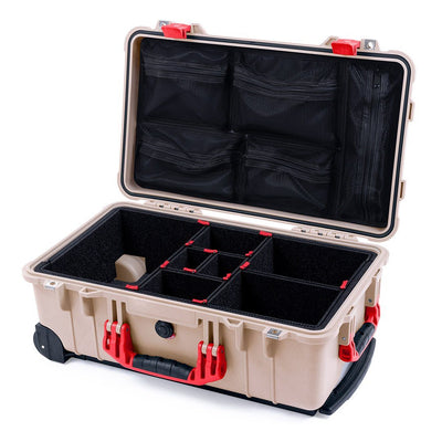 Pelican 1510 Case, Desert Tan with Red Handles & Latches TrekPak Divider System with Mesh Lid Organizer ColorCase 015100-0120-310-320