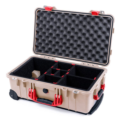 Pelican 1510 Case, Desert Tan with Red Handles & Latches TrekPak Divider System with Convolute Lid Foam ColorCase 015100-0020-310-320