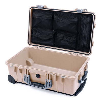Pelican 1510 Case, Desert Tan with Silver Handles & Latches Mesh Lid Organizer Only ColorCase 015100-0100-310-180
