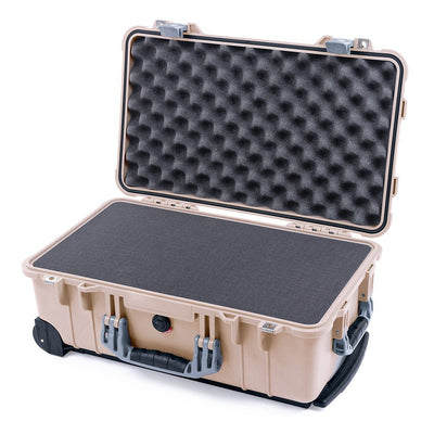 Pelican 1510 Case, Desert Tan with Silver Handles & Latches Pick & Pluck Foam with Convolute Lid Foam ColorCase 015100-0001-310-180