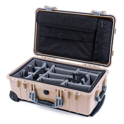 Pelican 1510 Case, Desert Tan with Silver Handles & Latches Gray Padded Microfiber Dividers with Computer Pouch ColorCase 015100-0270-310-180