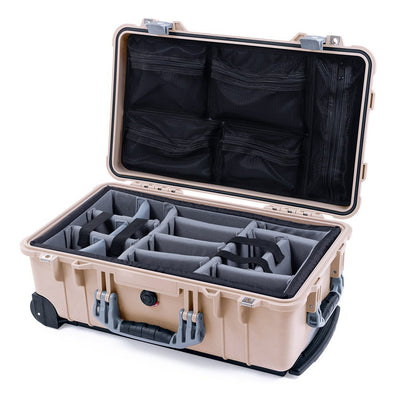 Pelican 1510 Case, Desert Tan with Silver Handles & Latches Gray Padded Microfiber Dividers with Mesh Lid Organizer ColorCase 015100-0170-310-180
