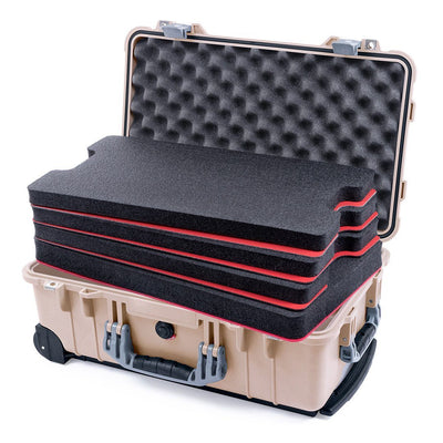 Pelican 1510 Case, Desert Tan with Silver Handles & Latches Custom Tool Kit (4 Foam Inserts with Convolute Lid Foam) ColorCase 015100-0060-310-180