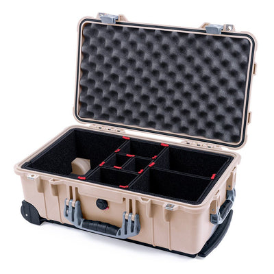 Pelican 1510 Case, Desert Tan with Silver Handles & Latches TrekPak Divider System with Convolute Lid Foam ColorCase 015100-0020-310-180