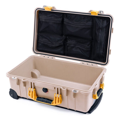Pelican 1510 Case, Desert Tan with Yellow Handles & Latches Mesh Lid Organizer Only ColorCase 015100-0100-310-240