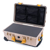 Pelican 1510 Case, Desert Tan with Yellow Handles & Latches Pick & Pluck Foam with Mesh Lid Organizer ColorCase 015100-0101-310-240