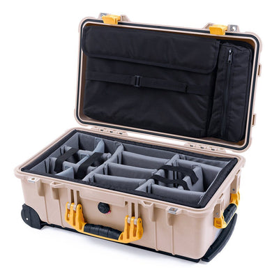 Pelican 1510 Case, Desert Tan with Yellow Handles & Latches Gray Padded Microfiber Dividers with Computer Pouch ColorCase 015100-0270-310-240