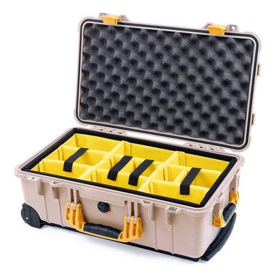 Pelican 1510 Case, Desert Tan with Yellow Handles & Latches Yellow Padded Microfiber Dividers with Convolute Lid Foam ColorCase 015100-0010-310-240