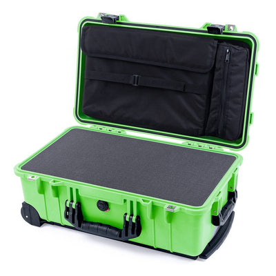 Pelican 1510 Case, Lime Green with Black Handles & Latches Pick & Pluck Foam with Computer Pouch ColorCase 015100-0201-300-110