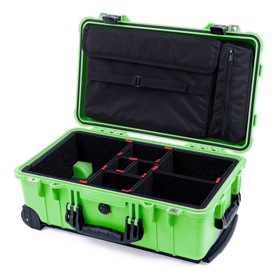 Pelican 1510 Case, Lime Green with Black Handles & Latches TrekPak Divider System with Computer Pouch ColorCase 015100-0220-300-110