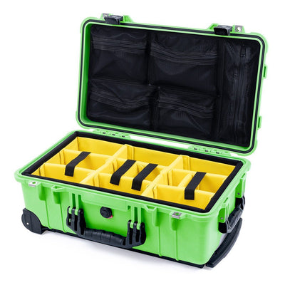 Pelican 1510 Case, Lime Green with Black Handles & Latches Yellow Padded Microfiber Dividers with Mesh Lid Organizer ColorCase 015100-0110-300-110